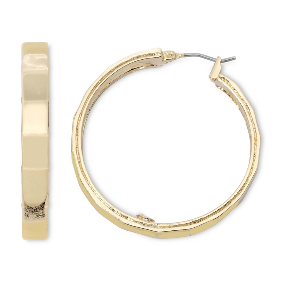 LIZ CLAIBORNE Gold Tone Faceted Hoop Earrings, Yellow
