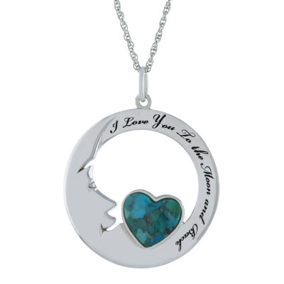 I Love You To The Moon In Back Womens Enhanced Blue Turquoise Sterling Silver Pendant Necklace Jcpenney