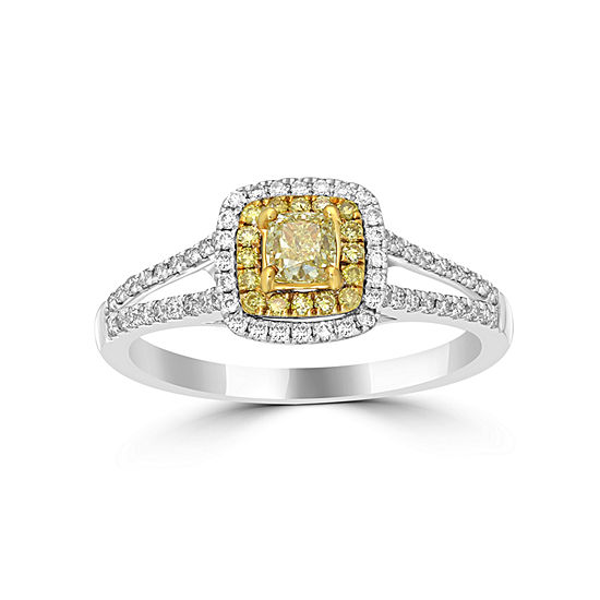 Womens 3/4 CT. T.W. Genuine Yellow Diamond 14K Gold Halo Bridal Set