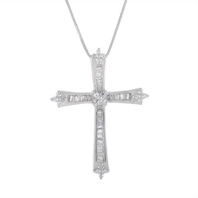 Womens 1/3 CT. T.W. Genuine White Diamond 10K White Gold Cross Pendant ...