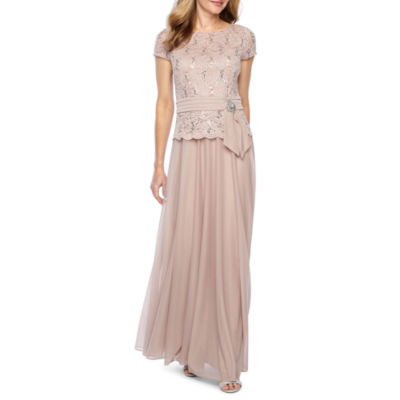 jackie jon short sleeve embellished evening gown