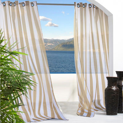 Escape Stripe Energy Saving Light-Filtering Grommet Top Single Outdoor Curtain Panel