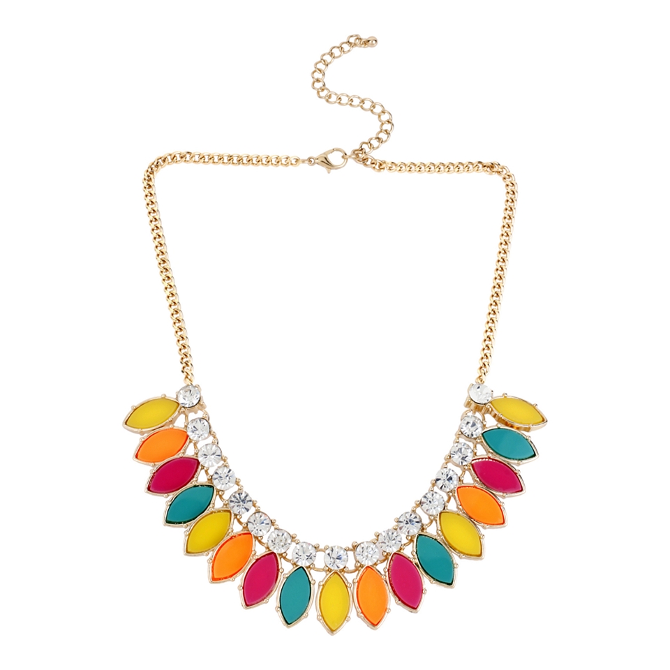 MIXIT Gold Tone Multicolor Beaded Marquise Statement Necklace