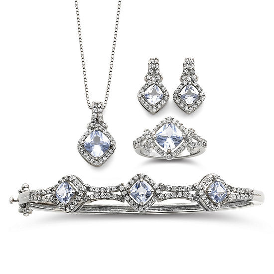 Simulated Aquamarine & Cubic Zirconia Boxed 4-pc. Jewelry Set - JCPenney