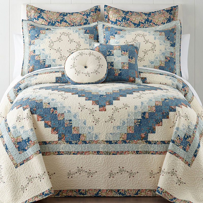 Home Expressions Cassandra Pieced Bedspread, Queen, Blue