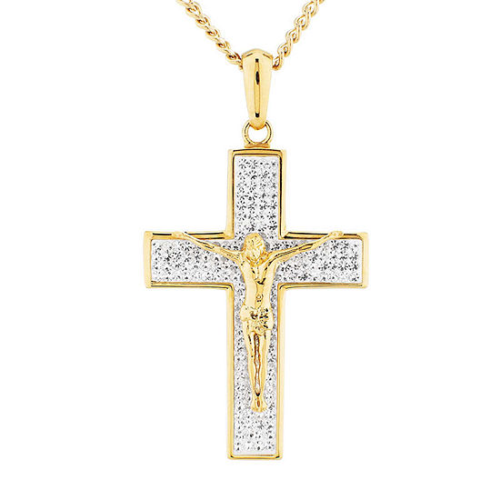 Mens 2 3/4 CT. T.W. White Crystal Gold Ion Plated Stainless Steel Cross ...