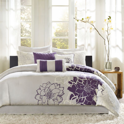 Madison Park Bridgette Floral Comforter Set Color Grey Purple