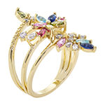 Sparkle Allure Cubic Zirconia 14K Gold Over Brass Flower Bypass  Cluster Cocktail Ring