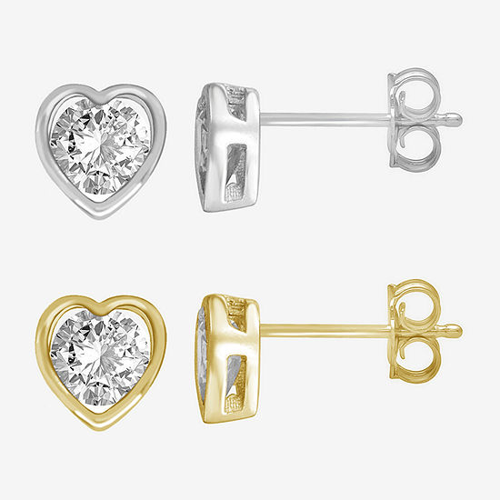 Itsy Bitsy Sterling Silver 2 Pair Cubic Zirconia Heart Earring Set