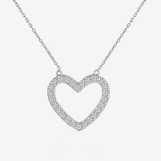 Silver Treasures Lab Created Sapphire Sterling Silver 16 Inch Cable Heart Pendant Necklace