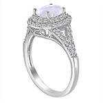 Lab-Created Opal & Lab-Created White Sapphire Double Halo Ring in Sterling Silver