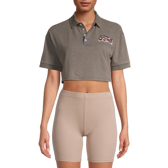 Ford Embroidered Juniors Womens Cropped Polo Shirt
