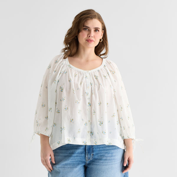 A.N.A Womens Plus Boat Neck 3/4 Sleeve Blouse