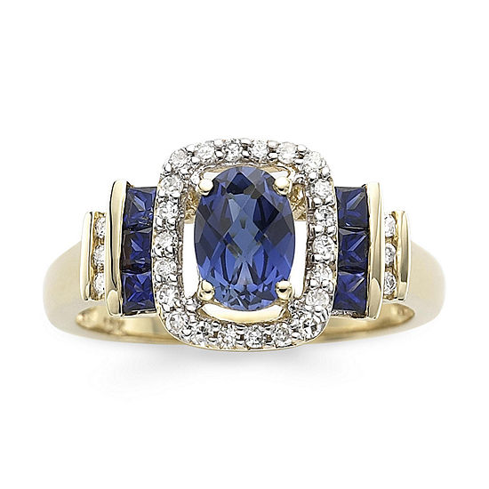 1/7 CT. T.W. Diamond & Genuine Blue Sapphire 10K Gold Ring, Color ...