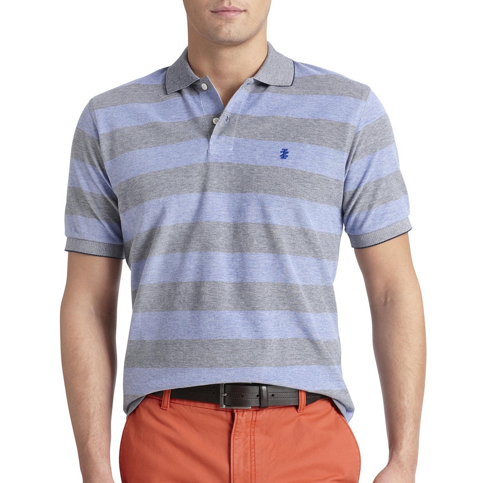 Izod Short Sleeve Rugby Striped Polo Shirt, Blue, Mens