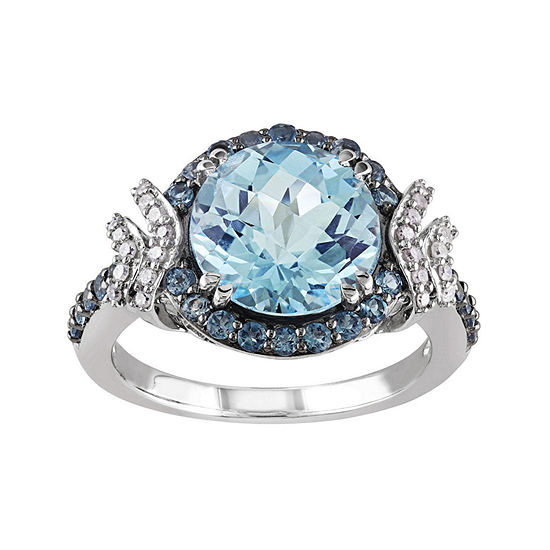 Genuine Blue Topaz and 1/8 CT. T.W. Diamond Sterling Silver Ring