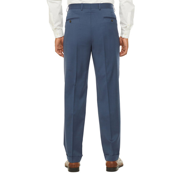 Stafford Super Mens Blue Birdseye Big & Tall Pleated Suit Pants