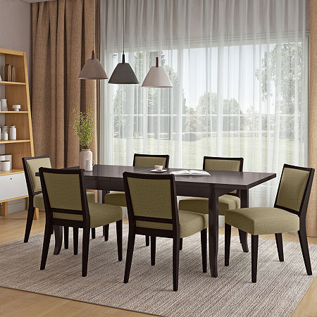 Kyra 7-Piece Butterfly Leaf Dining Table Set with Tan Armless Chairs