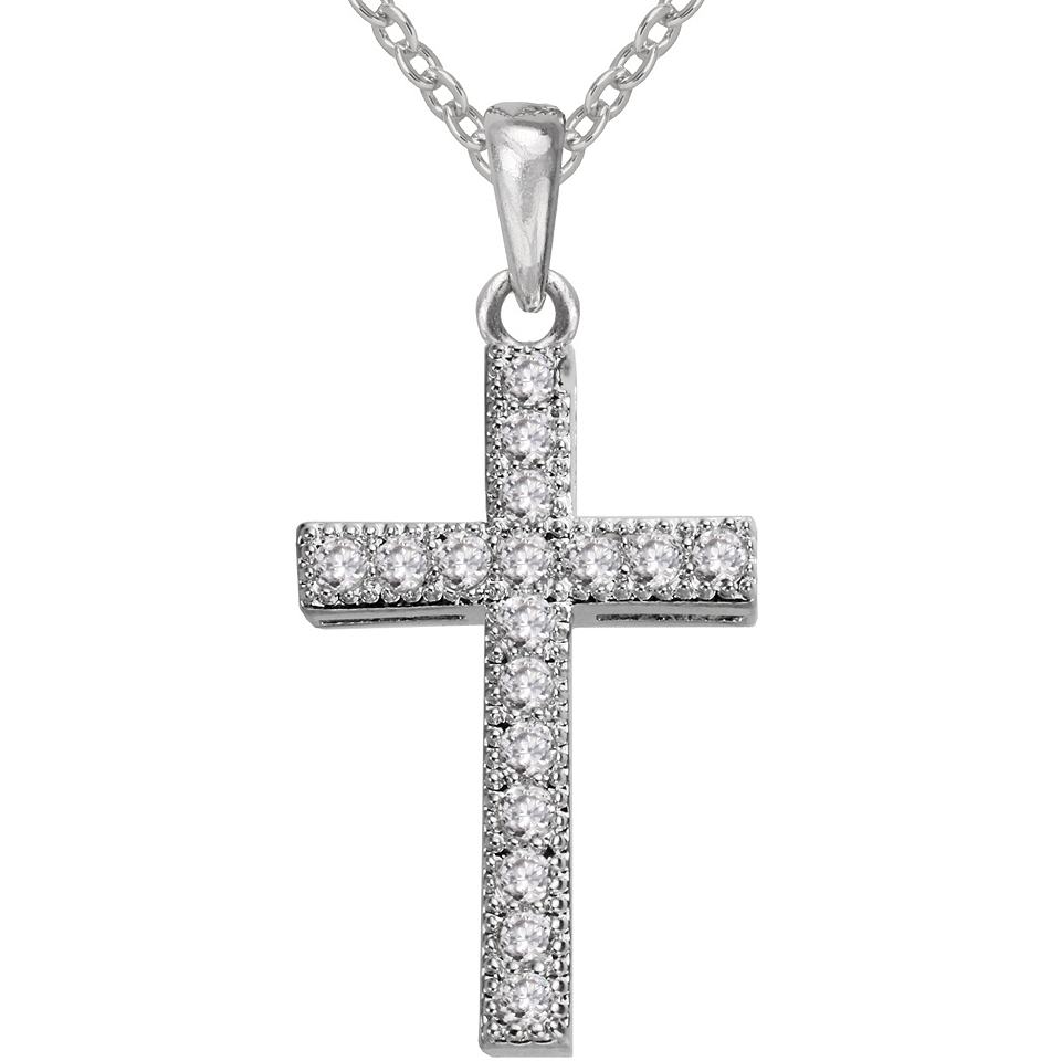 Bridge Jewelry Pure Silver Plated Cubic Zirconia Cross Pendant