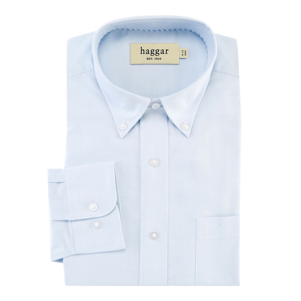 Haggar Stretch Poplin Oxford Dress Shirt, Blue, Mens