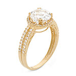 Womens Lab Created White Sapphire 10K Gold Round Halo Engagement Ring