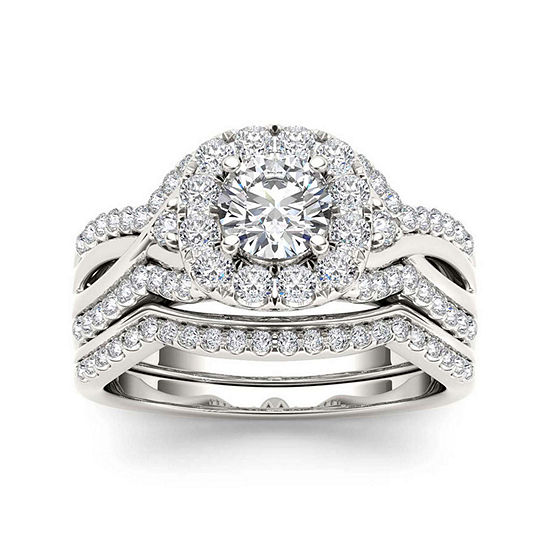 1 1/4 CT. T.W. Diamond 14K White Gold Halo Bridal Ring Set