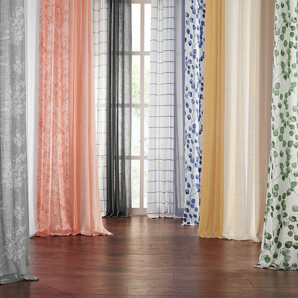 Fieldcrest Arden Windowpane Cotton Sheer Rod Pocket Single Curtain Panel