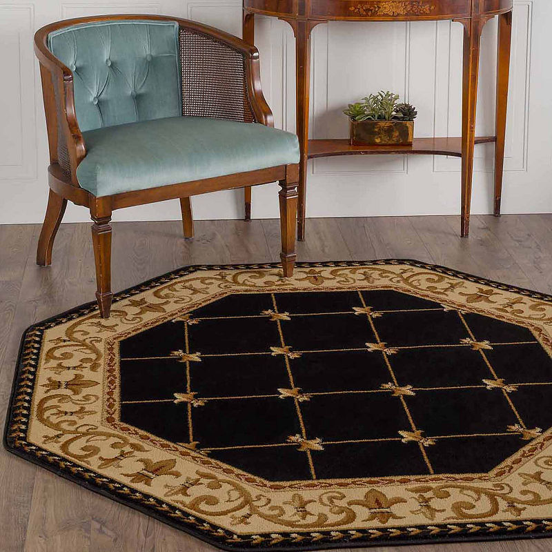 Tayse Sensation Area Rug 4883 Traditional Black Swirls Lines 5  3  x 5  3  Octagon