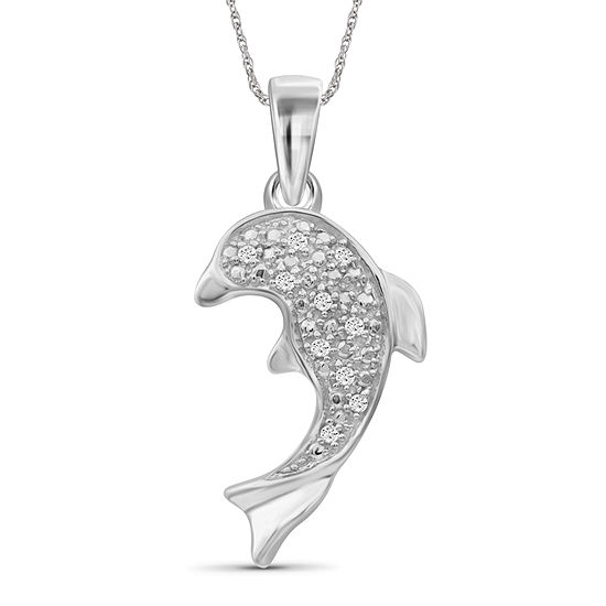 Dolphin Womens Diamond Accent Genuine White Diamond Sterling Silver Pendant Necklace