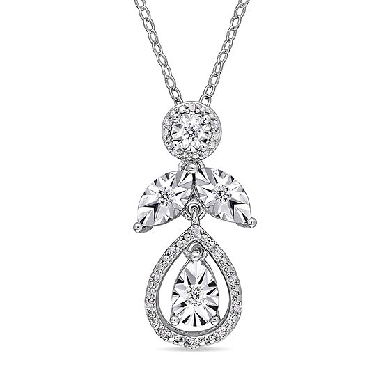 Womens 1/7 CT. T.W. Genuine White Diamond Sterling Silver Pendant Necklace