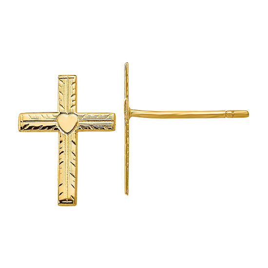 14K Gold 13mm Cross Stud Earrings