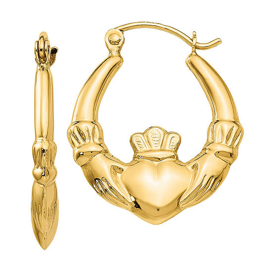 14K Gold 12mm Claddagh Hoop Earrings