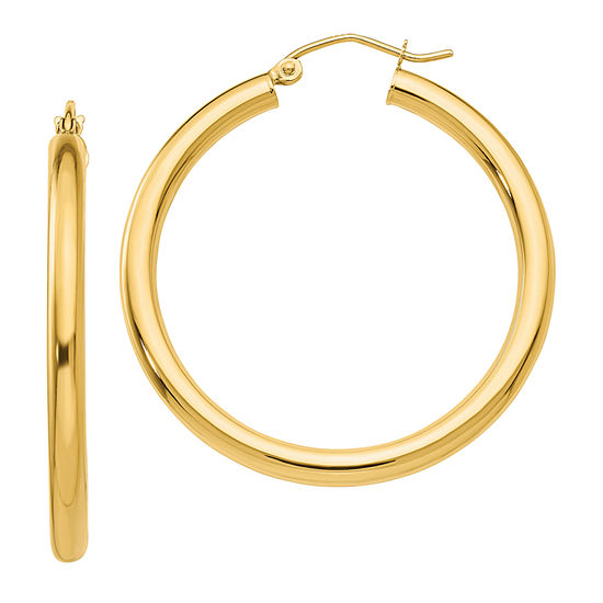 14K Gold 35mm Round Hoop Earrings