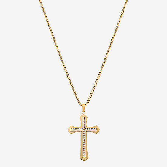 Shaquille O'Neal XLG Mens White Cubic Zirconia Stainless Steel Cross Pendant Necklace