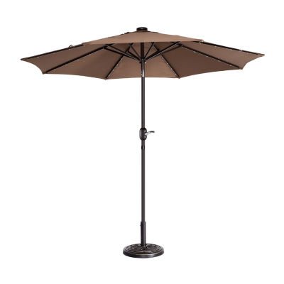 Villacera 9 Ft Solar Powered Led 8 Steel Ribs And Push Button Tilt Outdoor Market Patio Umbrella