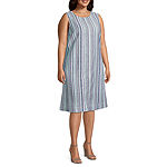 Liz Claiborne Sleeveless Striped Midi A-Line Dress Plus