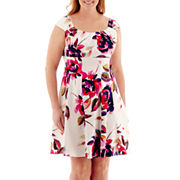 London Style Collection Sleeveless Sateen Fit-and-Flare Dress - Plus