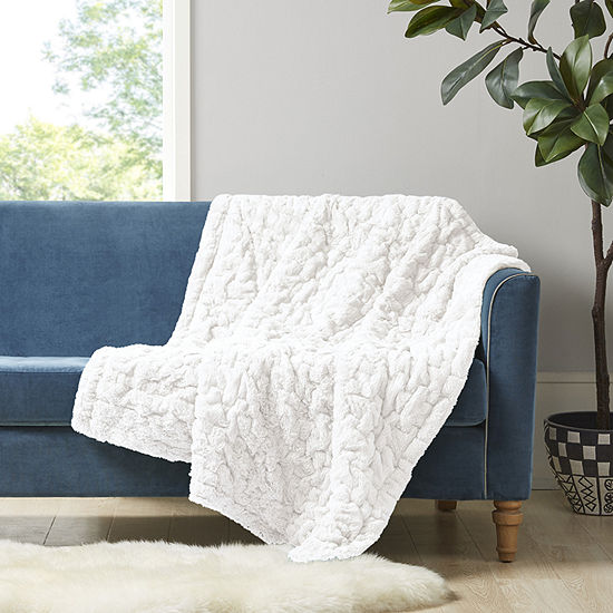 Madison Park Ruched Fur Throw