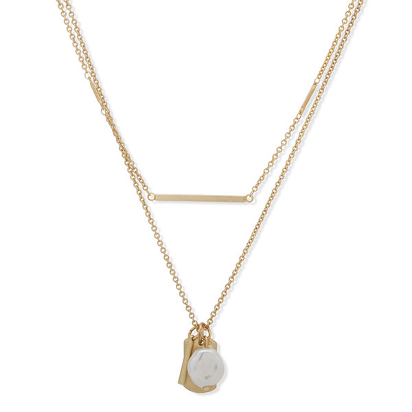 a.n.a Simulated Pearl 18 Inch Cable Bar Pendant Necklace