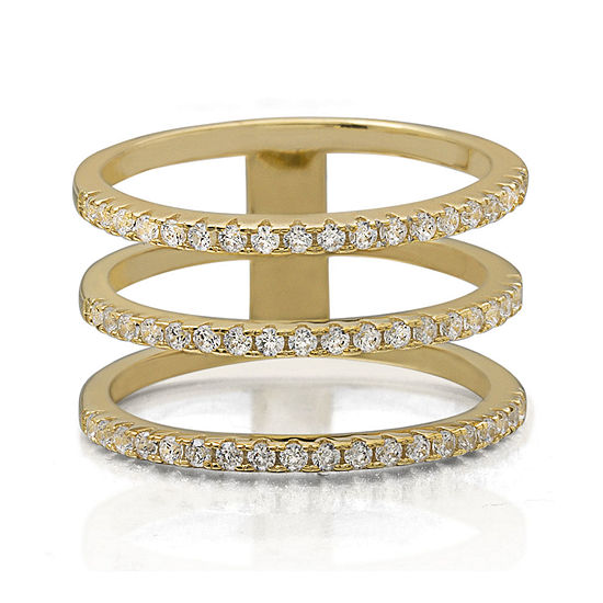 Cubic Zirconia Triple-Row 14K Yellow Gold Over Silver Ring