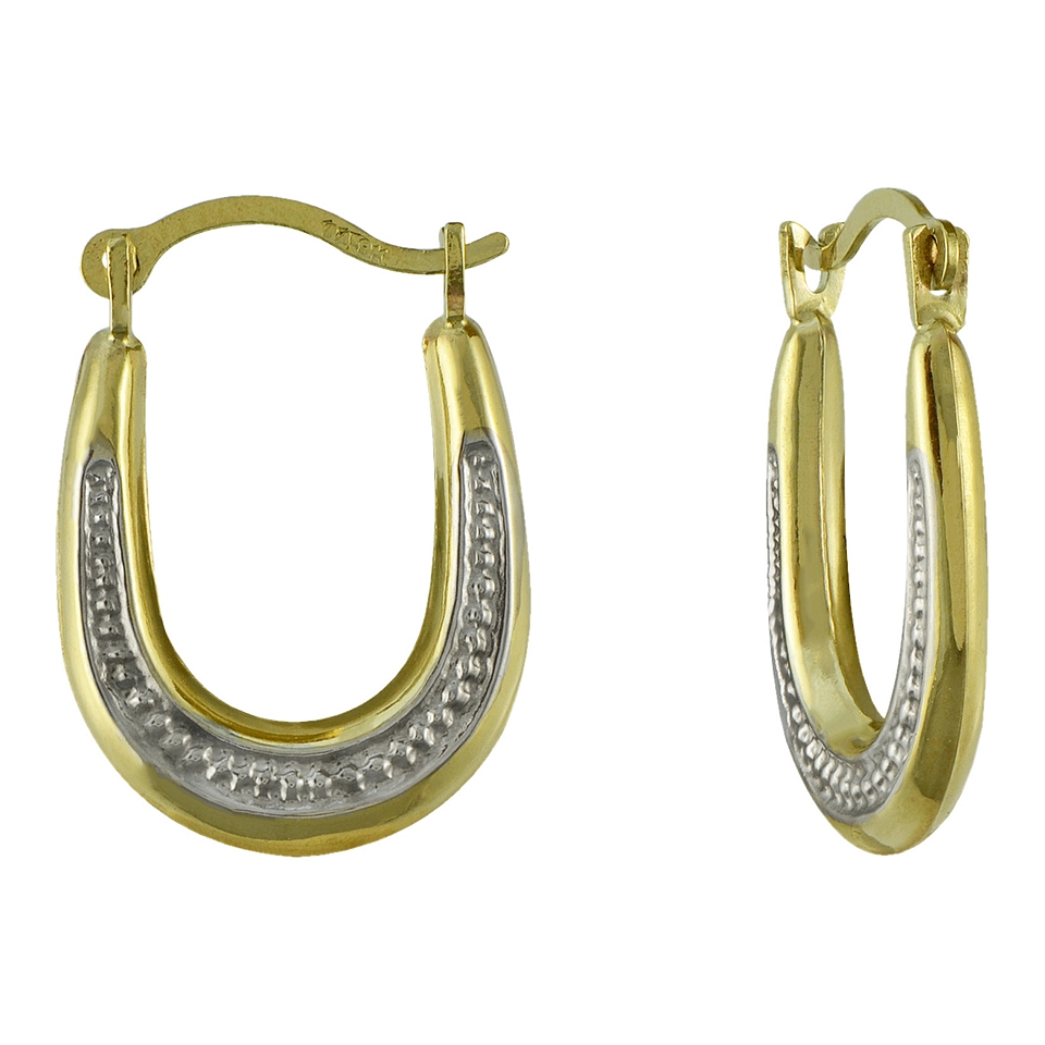Small Oval Two Tone Hoop Earrings 10K Gold, Womens