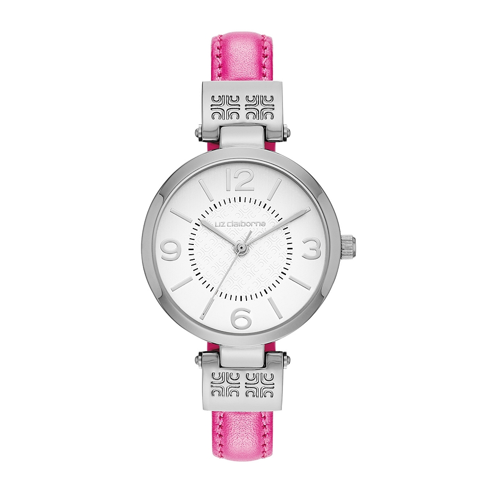 LIZ CLAIBORNE Icon Womens Pink Leather Strap Watch