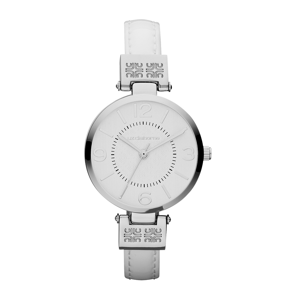 LIZ CLAIBORNE Icon Womens White Leather Strap Watch