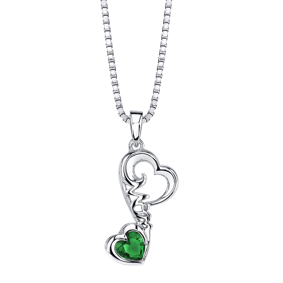 Love Grows Sterling Silver Simulated Emerald Mom Pendant, White, Womens