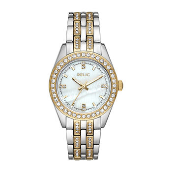 Relic By Fossil Iva Womens Crystal Accent Two Tone Bracelet Watch Zr34536