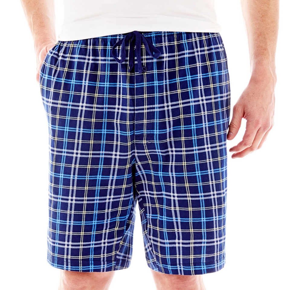 Stafford Knit Pajama Shorts Big and Tall, Navy Plaid, Mens