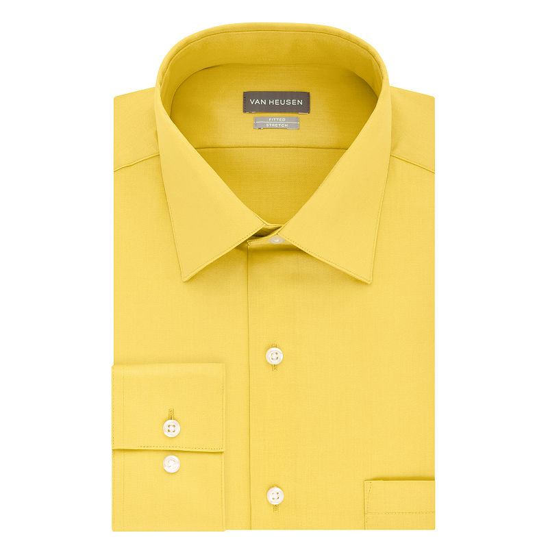 Van Heusen Mens Spread Collar Long Sleeve Stretch Dress Shirt, Size 18/32-33, Yellow