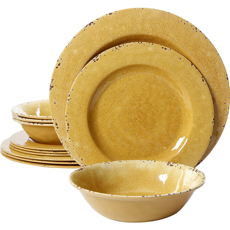 Gibson Studio California Mauna 12 Piece Melamine Dinnerware Set  Golden Yellow