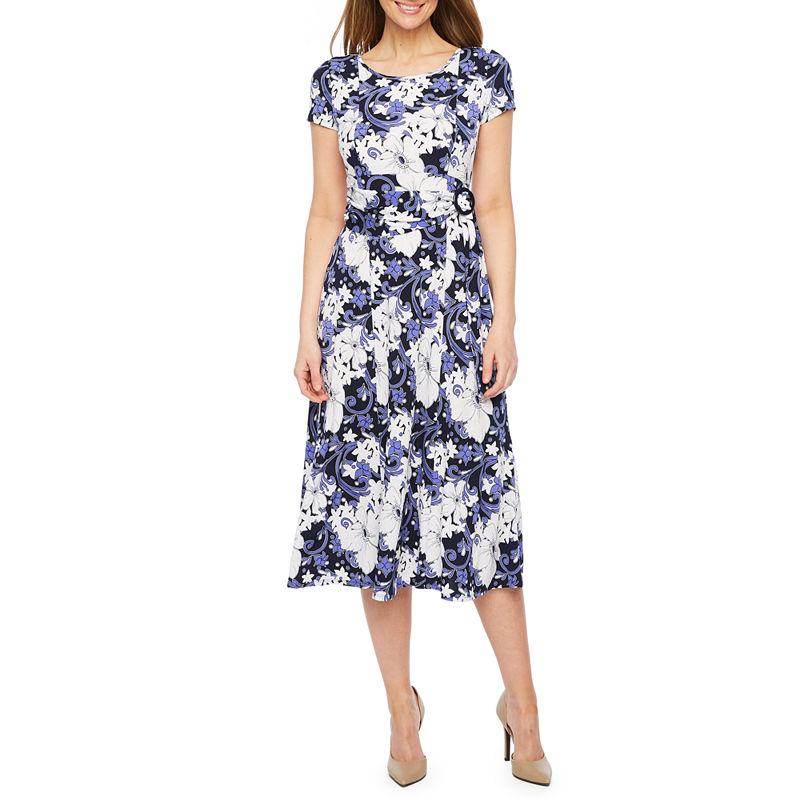 Perceptions Short Sleeve Floral Fit & Flare Dress | buystore123.com