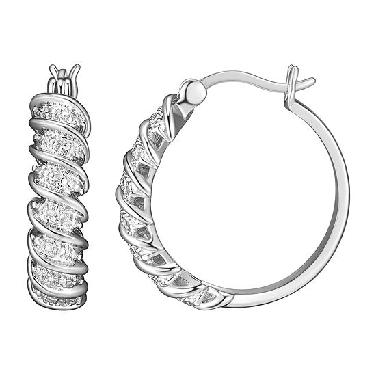 Sparkle Allure Diamond Accent Silver Over Brass Curved Hoop Earrings